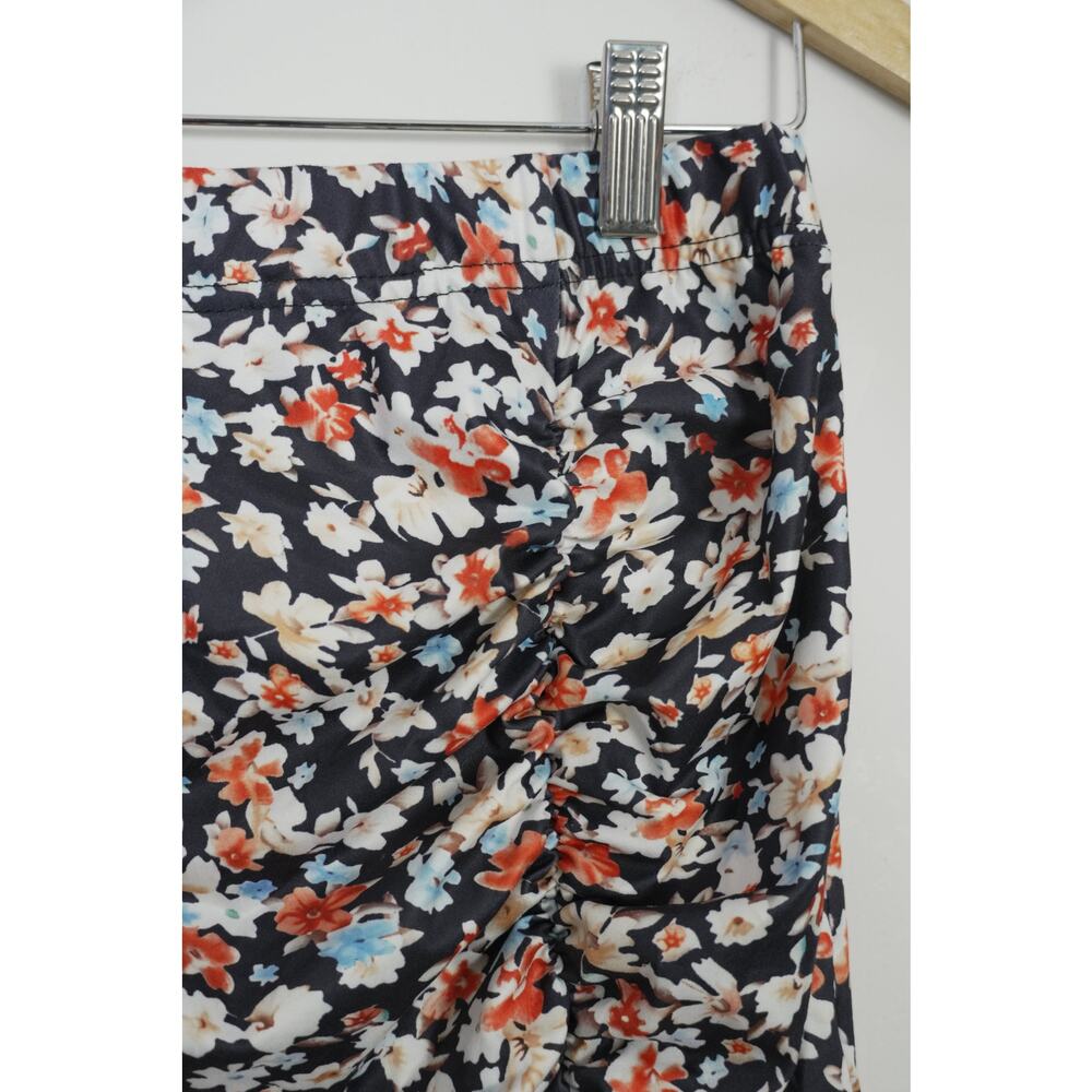 Floral Ruched Skirt‎ Women Large Navy Blue Side Slit Mini Skirt - Picture 4 of 5
